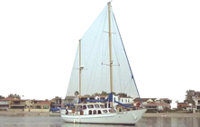 A sailing vessel near shore.